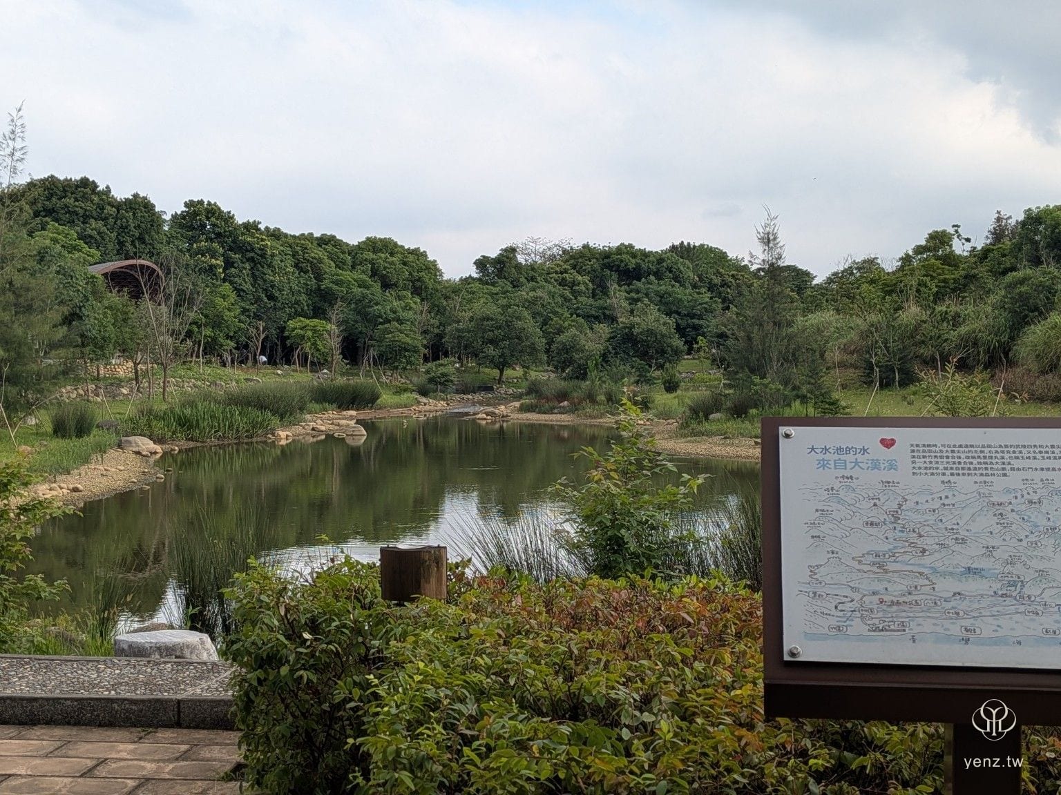 大湳森林公園水池與大漢溪水源解說牌