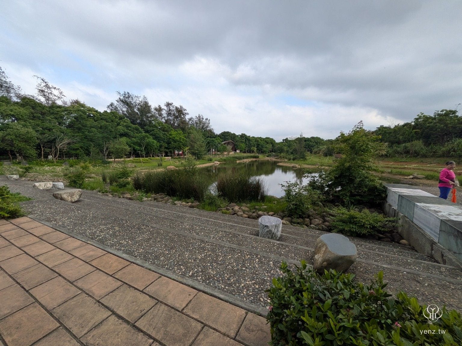 大湳森林公園水池與陰天樹林