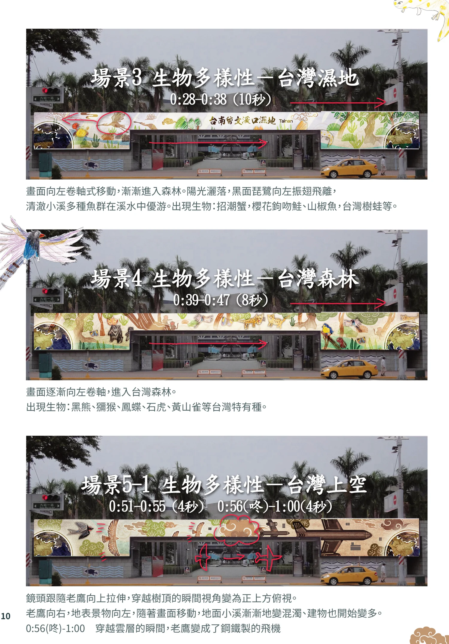 第一幕分鏡稿：台灣濕地、台灣森林與台灣上空。