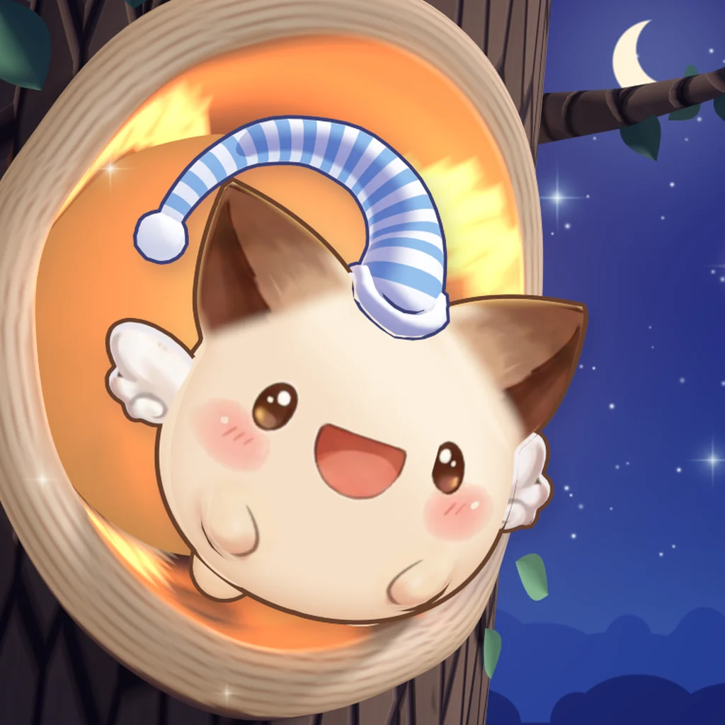 梟子的樹洞 App 圖示——戴睡帽坐在樹洞口的梟子